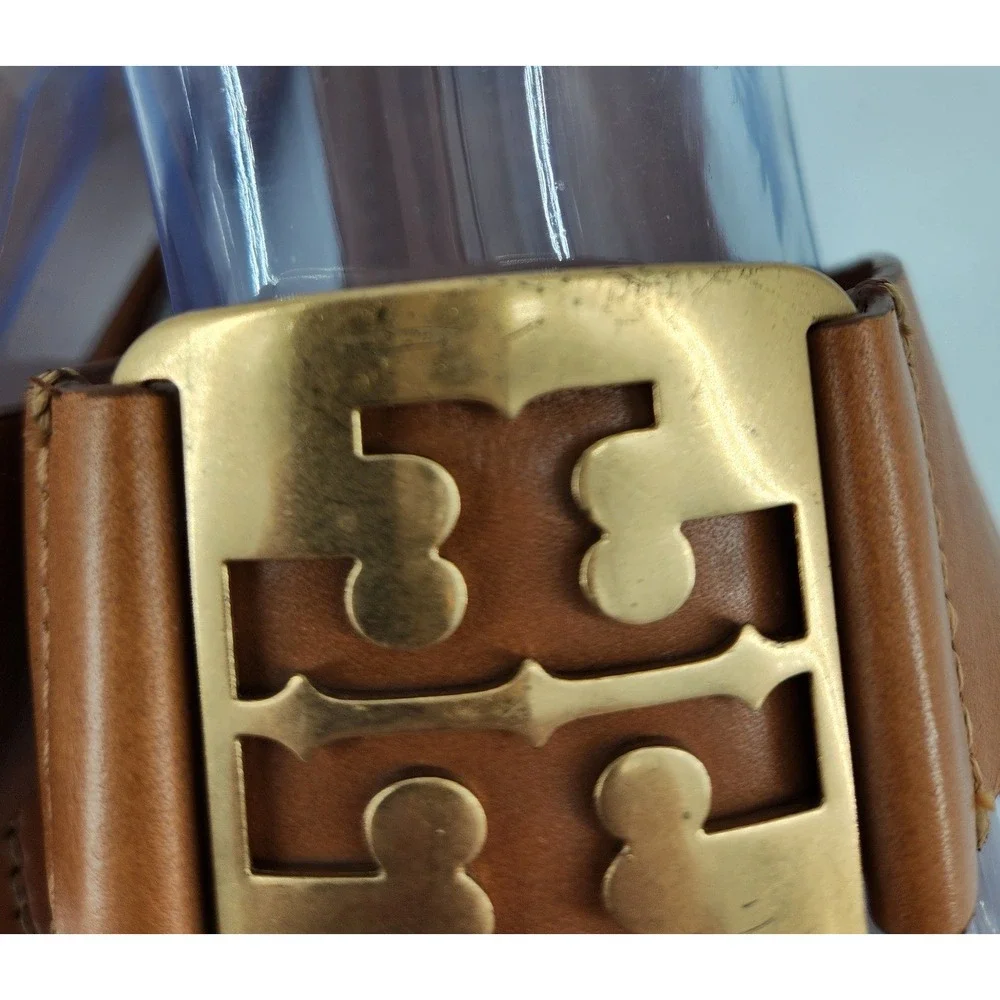 Tory Burch Georgia Sandals Womens 9.5 Tan Brown Gold Logo‎ Thong Flat 84937